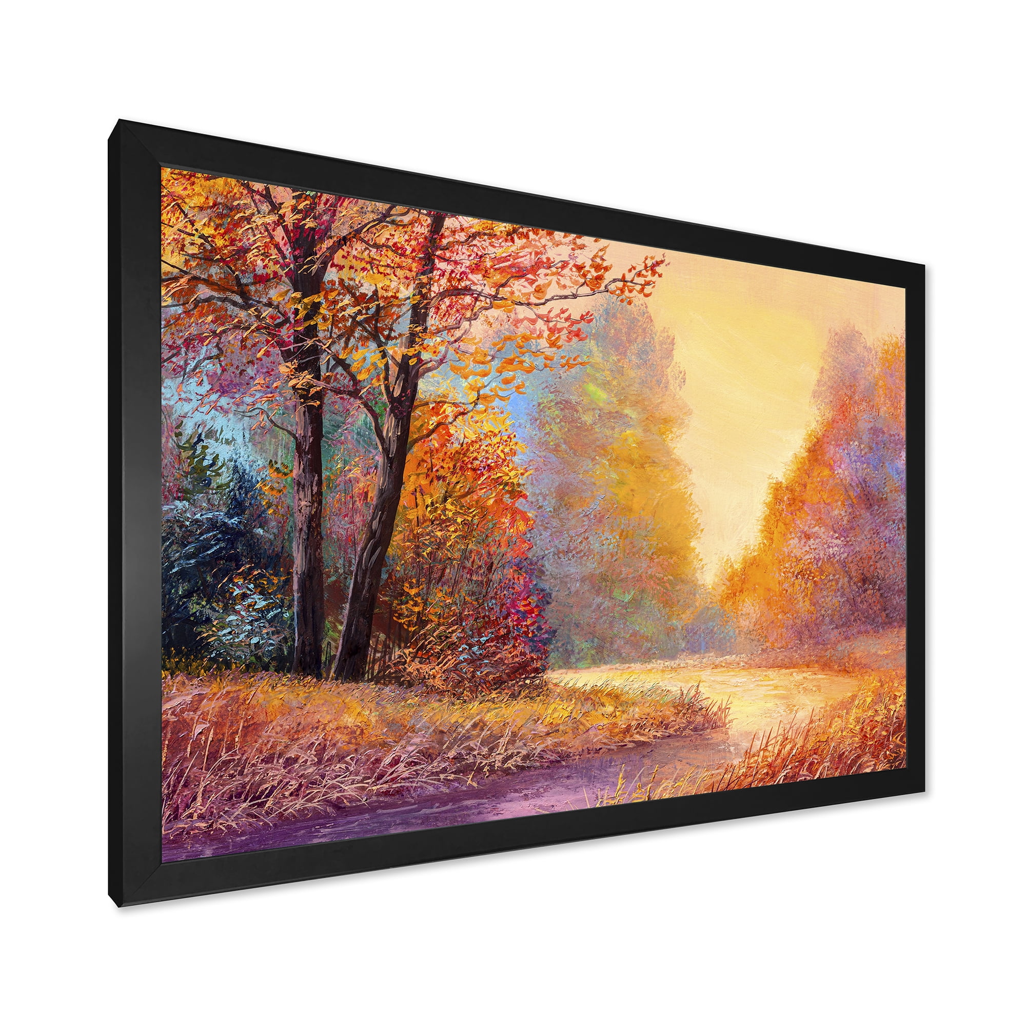 Designart 'The Autumn Forest Orange Leaves Landscape With Path' Lake House Framed Art Print
