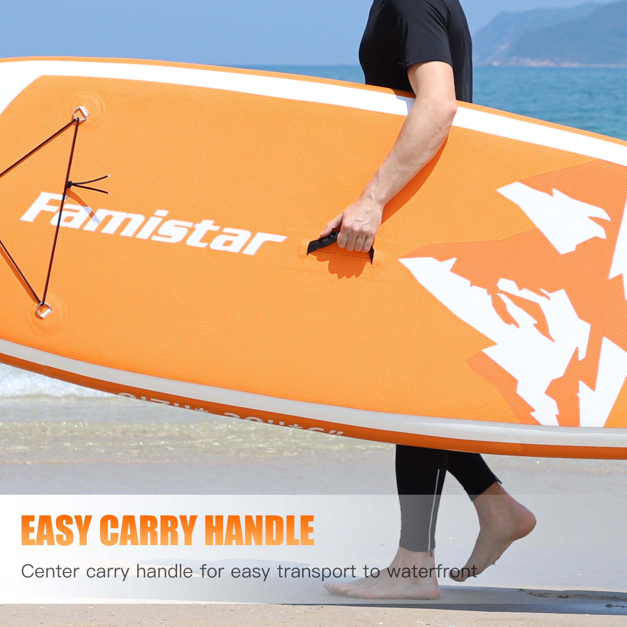 Famistar 12' Inflatable Stand Up Paddle Board SUP w/ 3 Fins, Adjustable Paddle, Pump & Carrying Backpack