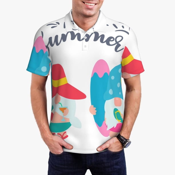 Balery Gnomes Summer Camisa Polo de Hombre con Estampado, de Manga Corta y Tejido Medio, Camisa Tipo Golf Polo-Medium