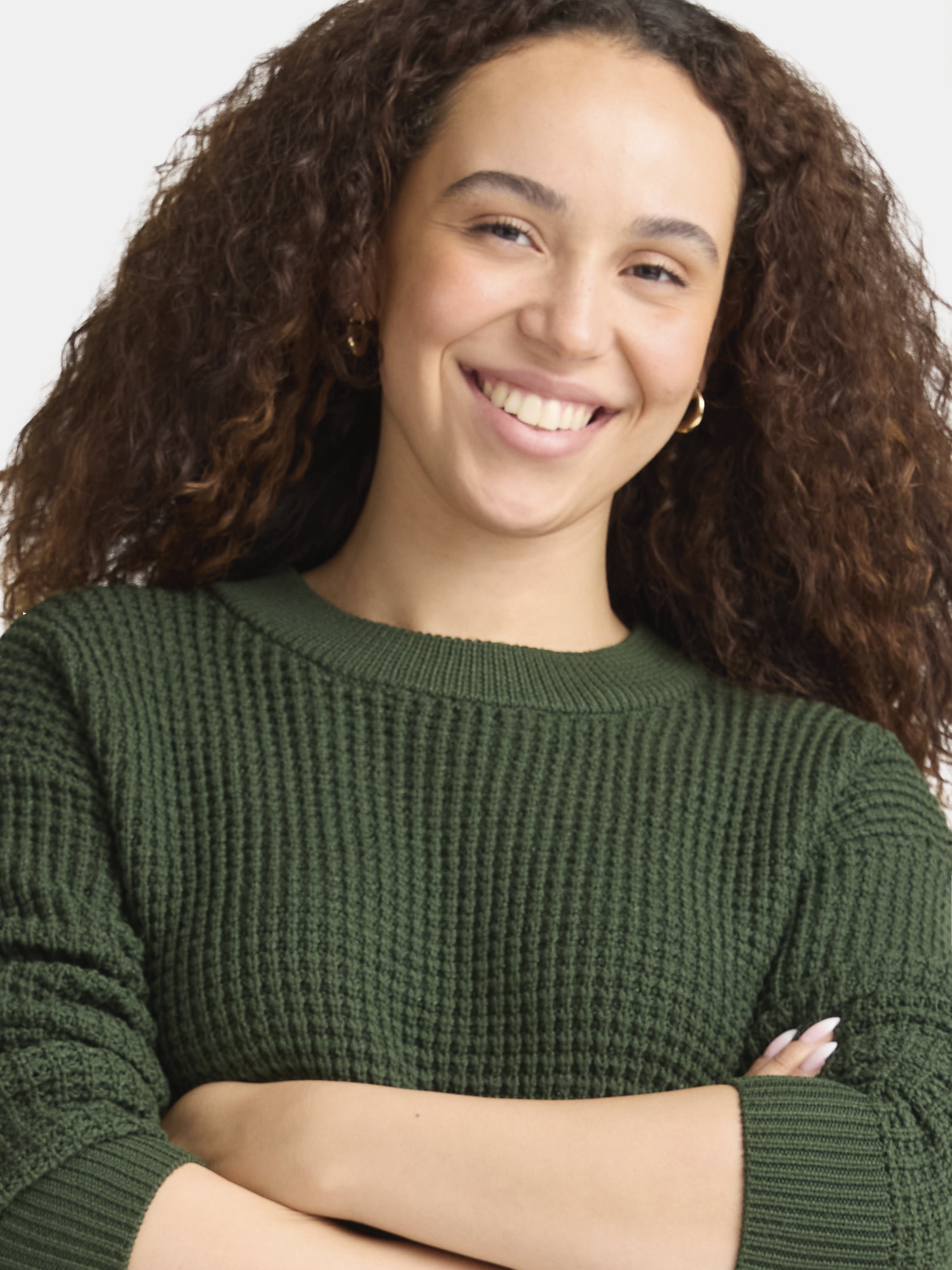 Time and Tru Women's and Women's Plus Waffle Stitch Sweater, Midweight, Sizes XS-4X