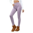 thumbnail image 2 of Caywon Women's Solid Color Lined Composite High Waist Pants with Pockets Leggings Full Length Stretchy Warm for Cold Season Daily Use, 2 of 3