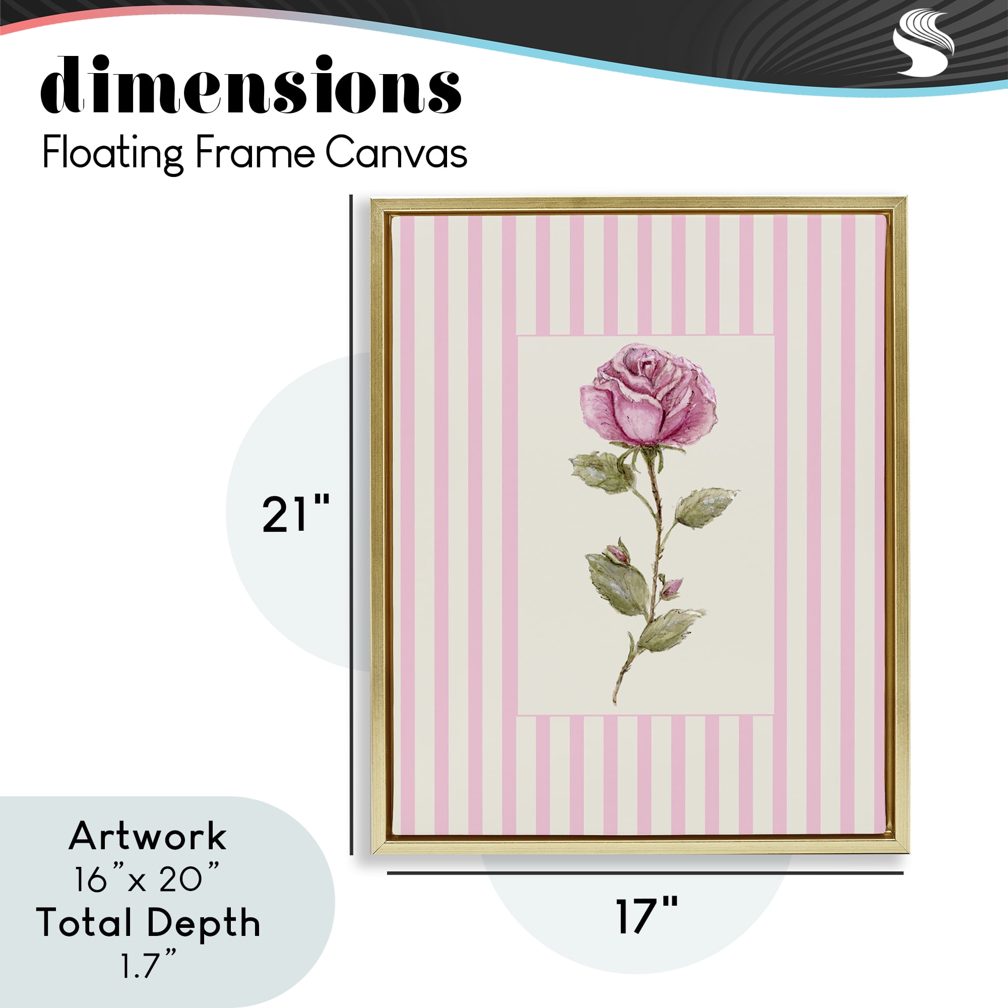 Pink Stripe Rose Gold Framed Floater Canvas Wall Art, design by Lisa Wehmeyer
