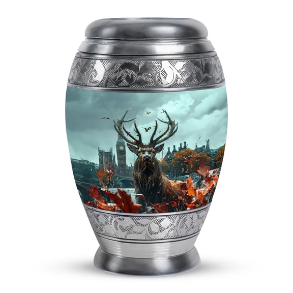 KARYLIZ Deer Urns For Human Ashes - Urns For Human Ashes Adult Female - Lake Green Urns for Human Ashes Adult Man & Women - Urn for Ashes Adult Male - 10 Inch - Funeral Urn for Adult Ashes Men