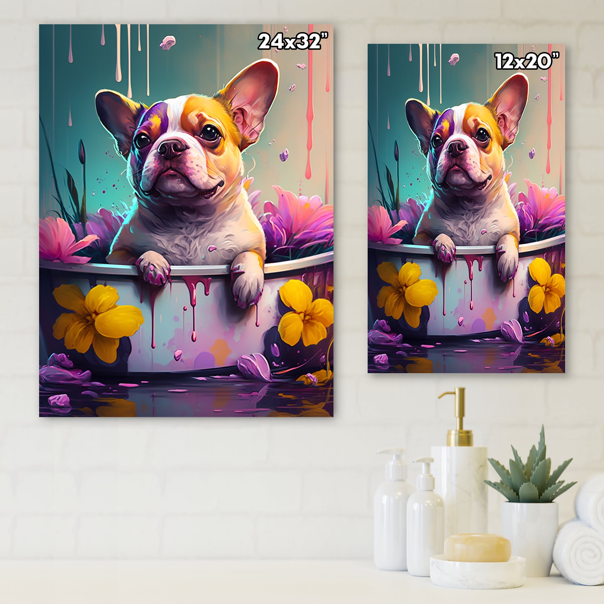 Designart Funny Dog In The Tub I Canvas Wall Art