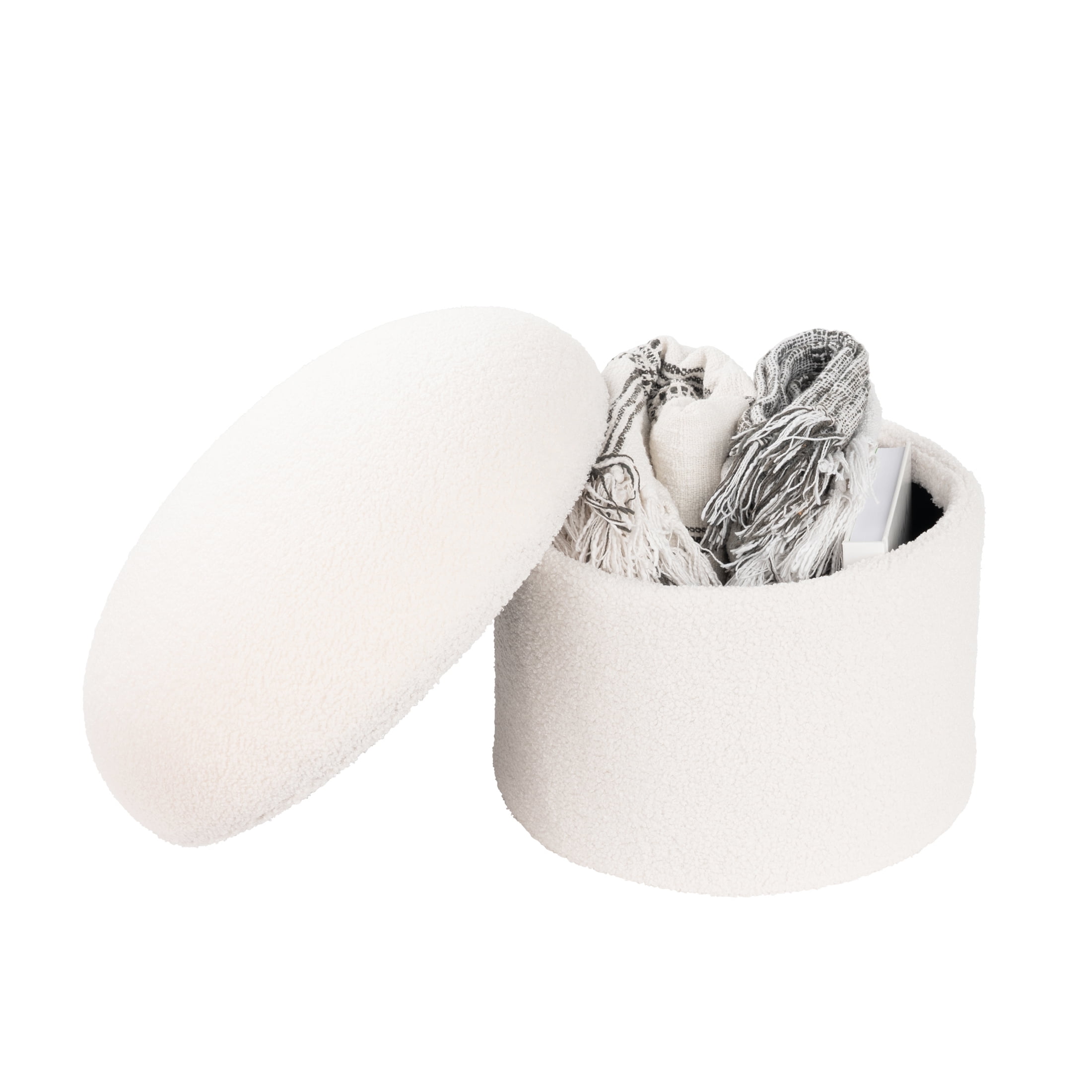 Mainstays Boucle Mushroom Upholstered Storage Ottoman, Cream