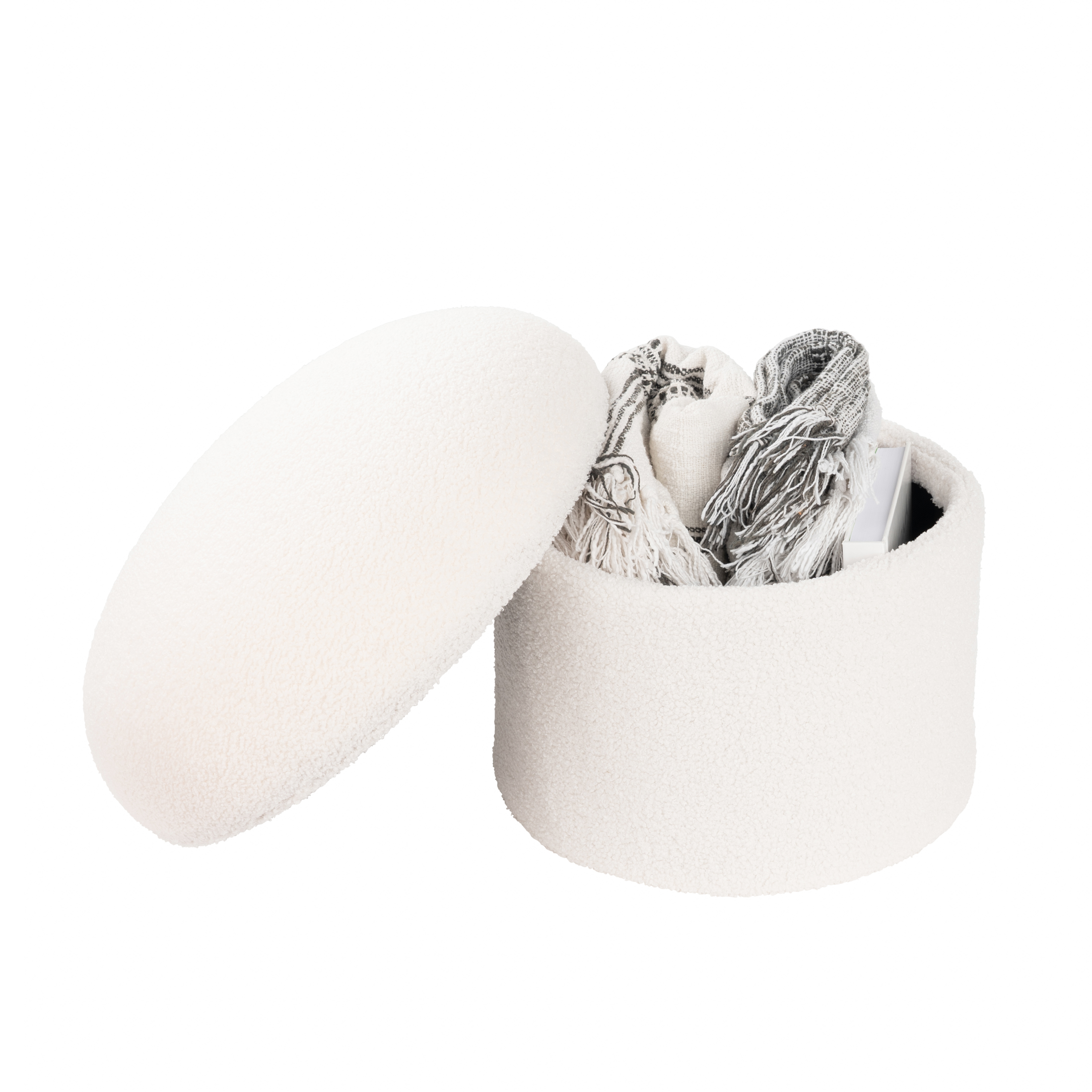Mainstays Boucle Upholstered Mushroom Storage Ottoman, Cream photo 2