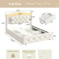 thumbnail image 2 of Full Bed Frame with Charging Stations and LED Lights and Drawers, Velvet Upholstered Beds with Bookcase Headboard, Modern Metal Platform Bed Frame for Teen Girls, Beige, 2 of 9