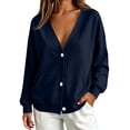 thumbnail image 6 of Resicozy Sweatshirt Cardigan Women Button Down Lightweight Jacket V-Neck Open Front Oversized Drop Shoulder Sweatshirts with Pockets Navy M, 6 of 9