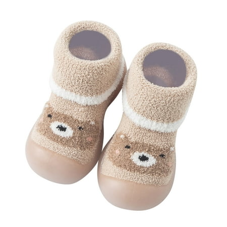 

nsendm Male Shoes 6-12 Month Shoes Baby Boys Girls Shoes First Walkers Thickened Warm Cute Cartoon Socks Shoes Antislip Born Shoes Khaki 18
