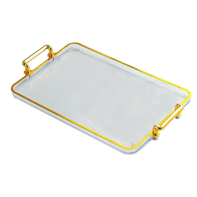 Plateau de Service, Plateau de Service avec Rangement Cosmétique Poignées en Or, Plateau de Service Polyvalent Plateau Pouf, Table Rectangulaire Décoration Décoration Plateau Alimentaire, Table de Café Petit Déjeuner Bord