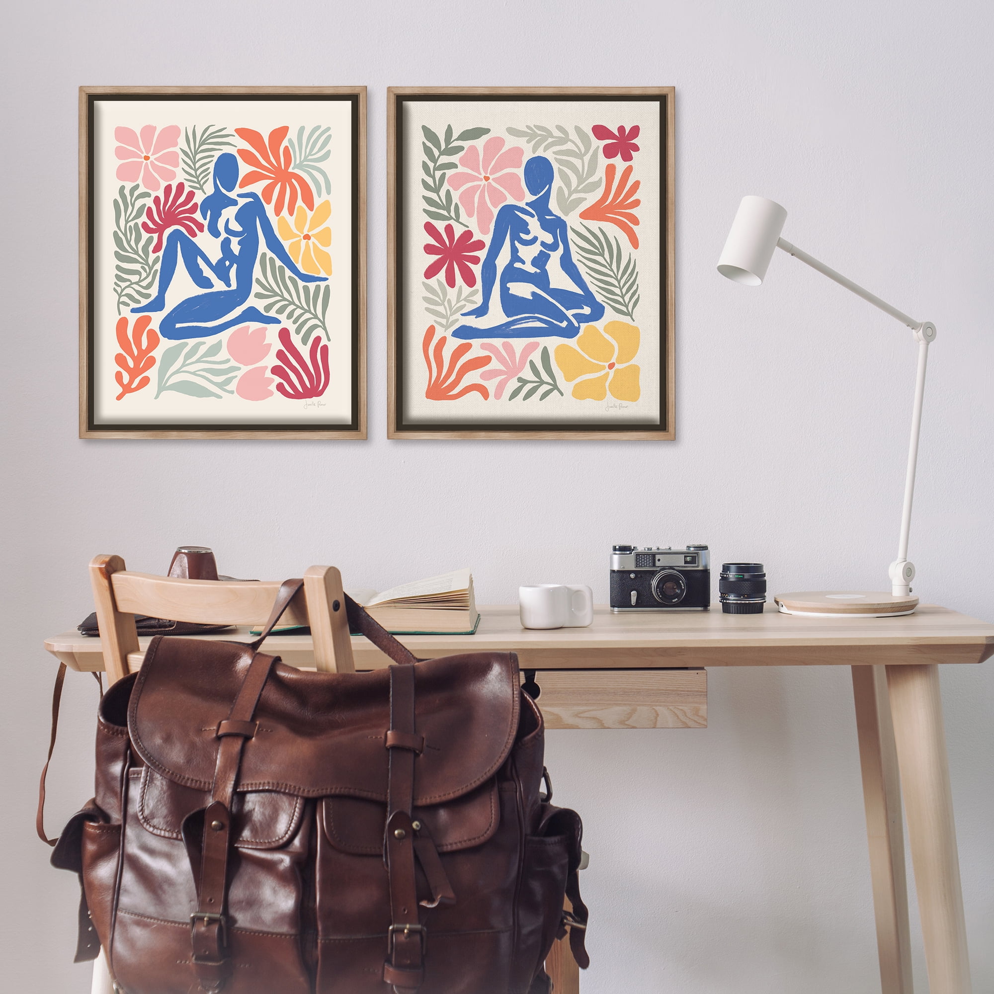 Stupell Industries Abstract Garden Female Figure People Painting Brown Floater Framed Canvas Art Print Wall Art, 31 x 25, Set of 2
