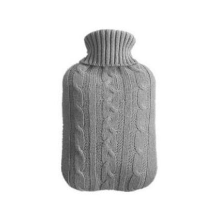 Large 2000ml Winter Natural Rubber Fleece Knitted Cover Water-filled Bag Hand Warmer Hot Water Bottle Cover GREY