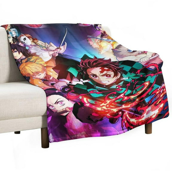 Demon Blanket Slayer Flannel Throw Blankets Soft Pile Cozy Plush Throw Blanket for All Seasons, 3D Printed Warm Blanket for Sofa Beds Home Decor