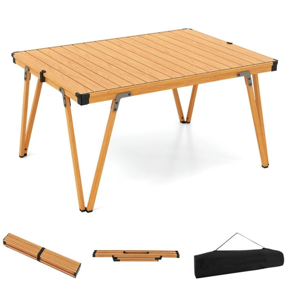 GVN Folding Camping Table Picnic Table with Storage Bag and Waterproof Desktop-Brown
