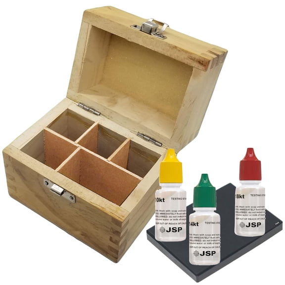 Gold Jewelry Testing Kit 10K 14K 18K with Scratch Stone and Wooden Storage Box