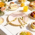 thumbnail image 4 of 125 platos de plástico rosa con borde dorado, juego de platos de plástico festoneado incluye 25 cenas, 25 platos de postre, 75 cubiertos dorados para 25 geusts para bodas y fiestas de cumpleaños, 4 of 4