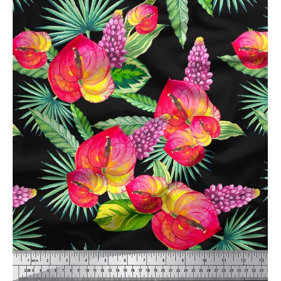 Soimoi Cotton Duck Fabric Leaves,Laceleaf & Lupine Floral Print Fabric by The Yard 42 Inch Wide