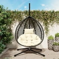 thumbnail image 2 of LEGAHOME Egg Chair, All-Weather PE Rattan Hanging Egg Chair Basket Chair with Stand and Removable Cushion, Wicker Swing Chair Hammock Chair for Indoor and Outdoor Use, Black&Beige, 2 of 9