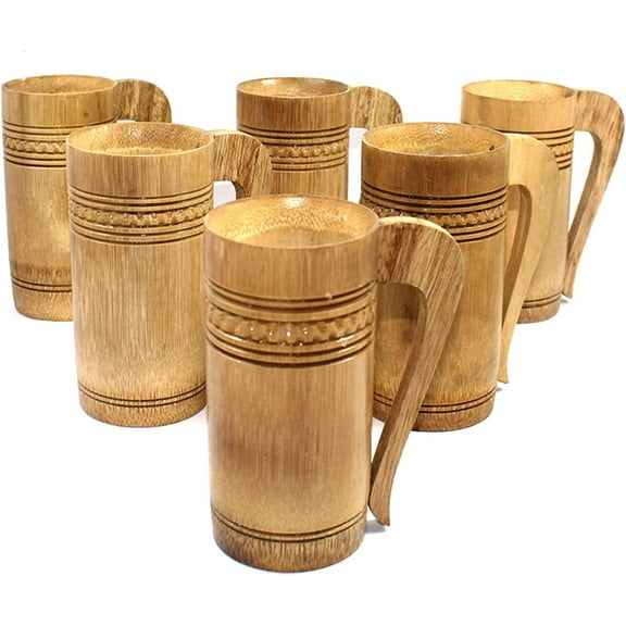 India Meets India Bamboo Beer Mug 5" Inch Beer Mugs Set of 6 Piece Handicraft by Awarded Indian Artisan