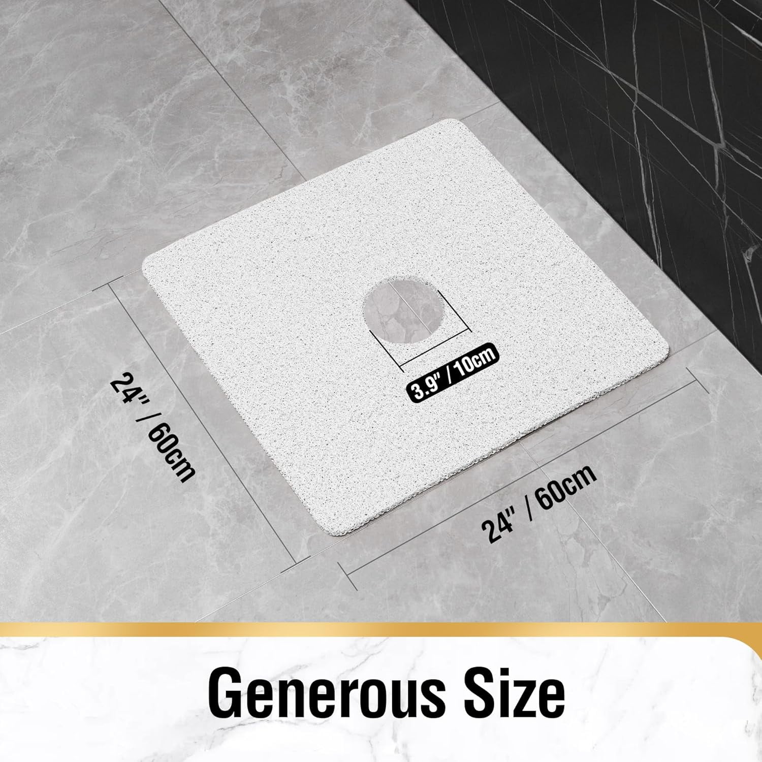 UniVerse Square Shower Mat,24 x 24 Inch Non Slip Bath Mat for Tub,Soft PVC Loofah Bathtub Mats with Drain Holes, Quick Drying Bathroom Stall Floor Mat, Bathroom Accessories Without Suction Cup, White