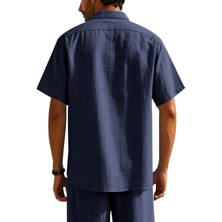 Navy Man Plain T Shirts Tee Tops for Man Short Sleeve Collared