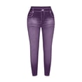 thumbnail image 7 of Women's Faux Denim Flare Pants Casual Elastic Waist Walking Imitation Denim Pants Comfortable, 7 of 7
