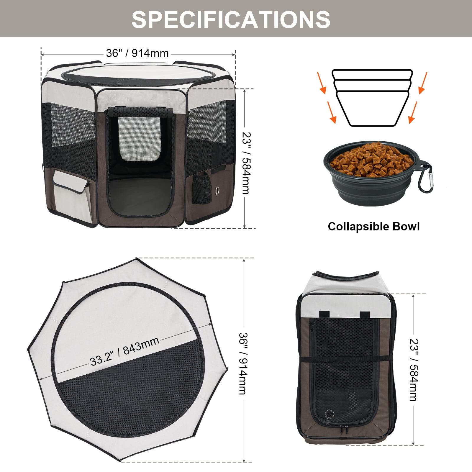 VEVOR Foldable Pet Playpen 36 inch Portable Dog Playpen Crate Kennel for Cat