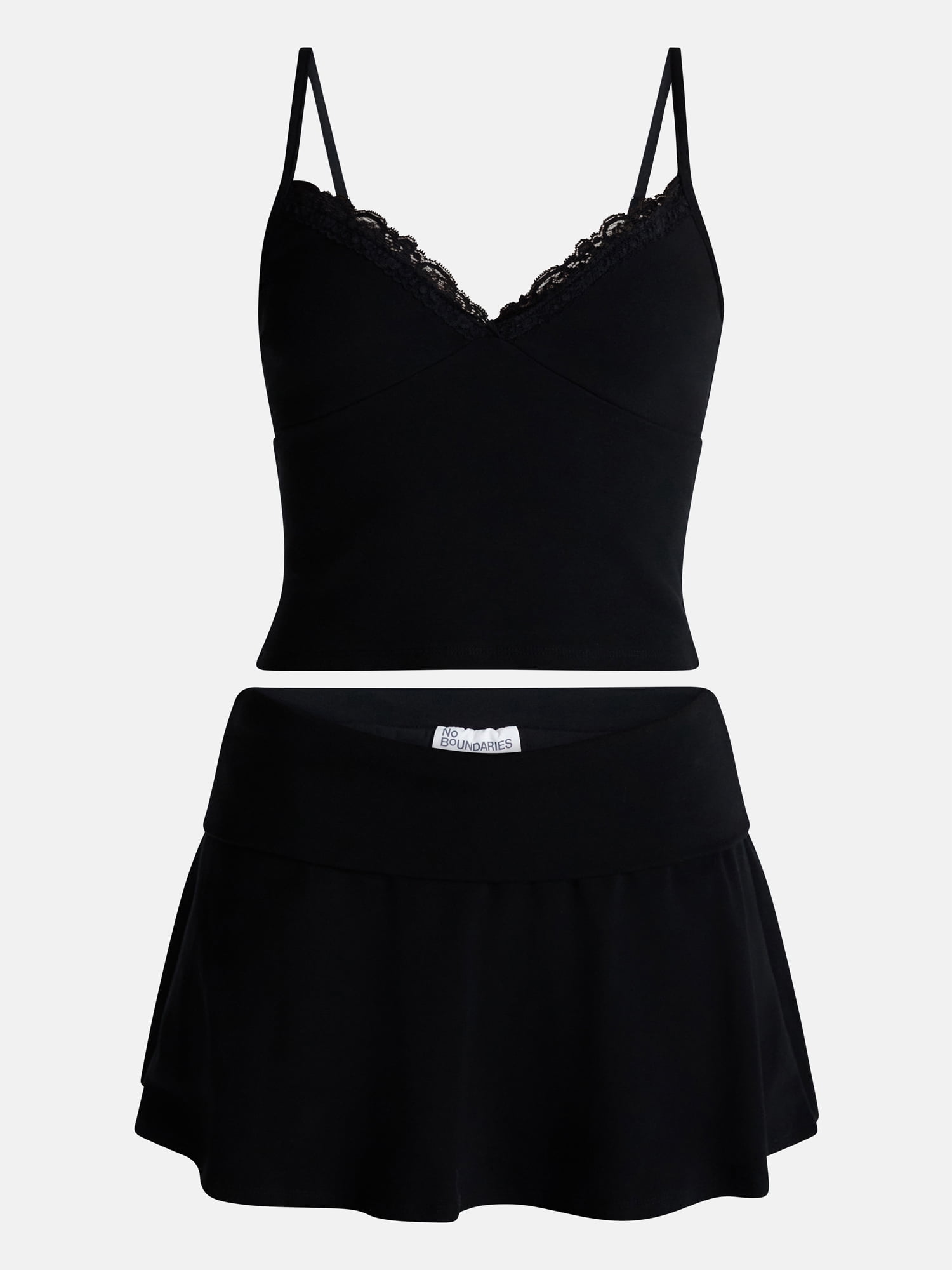 No Boundaries Lace Trim Cami and Foldover Skirt Set, 2 Piece, Women’s XXS-XXL