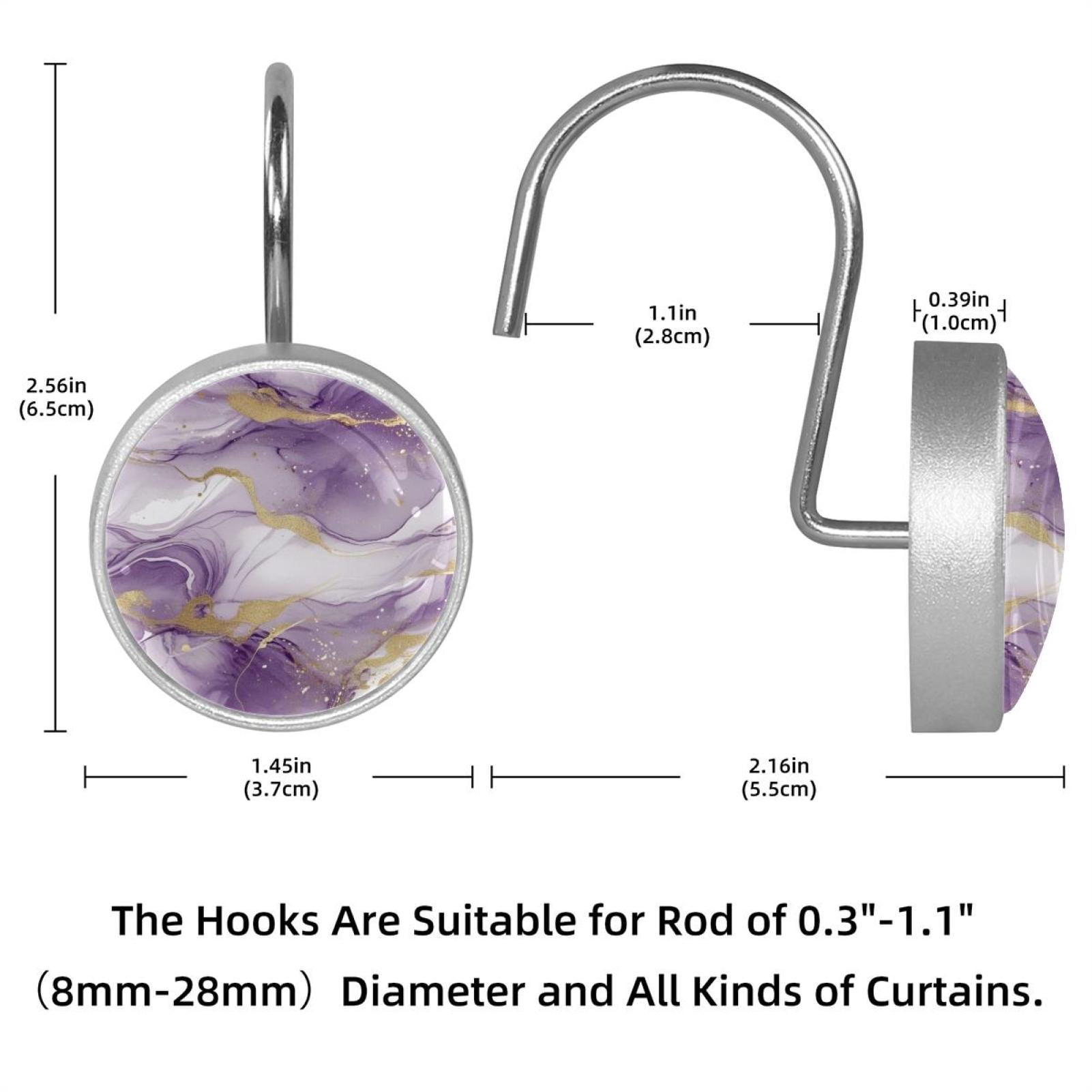 HemaKayy 12 Pcs Shower Curtain Hooks Bathroom Decorative Accessories Purple White Marble