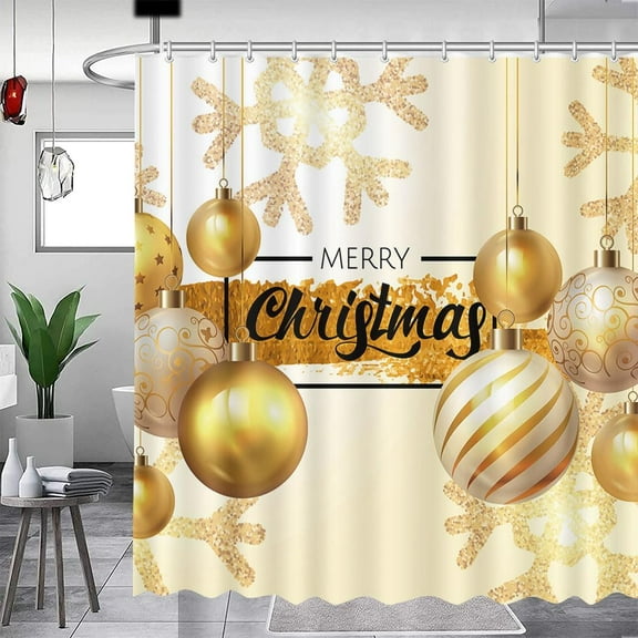 Merry Christmas Shower Curtain Gold Snowflake Shower Curtains for Bathroom Winter Bathroom Decor Washable Durable Fabric Shower Curtains 72x72 inch