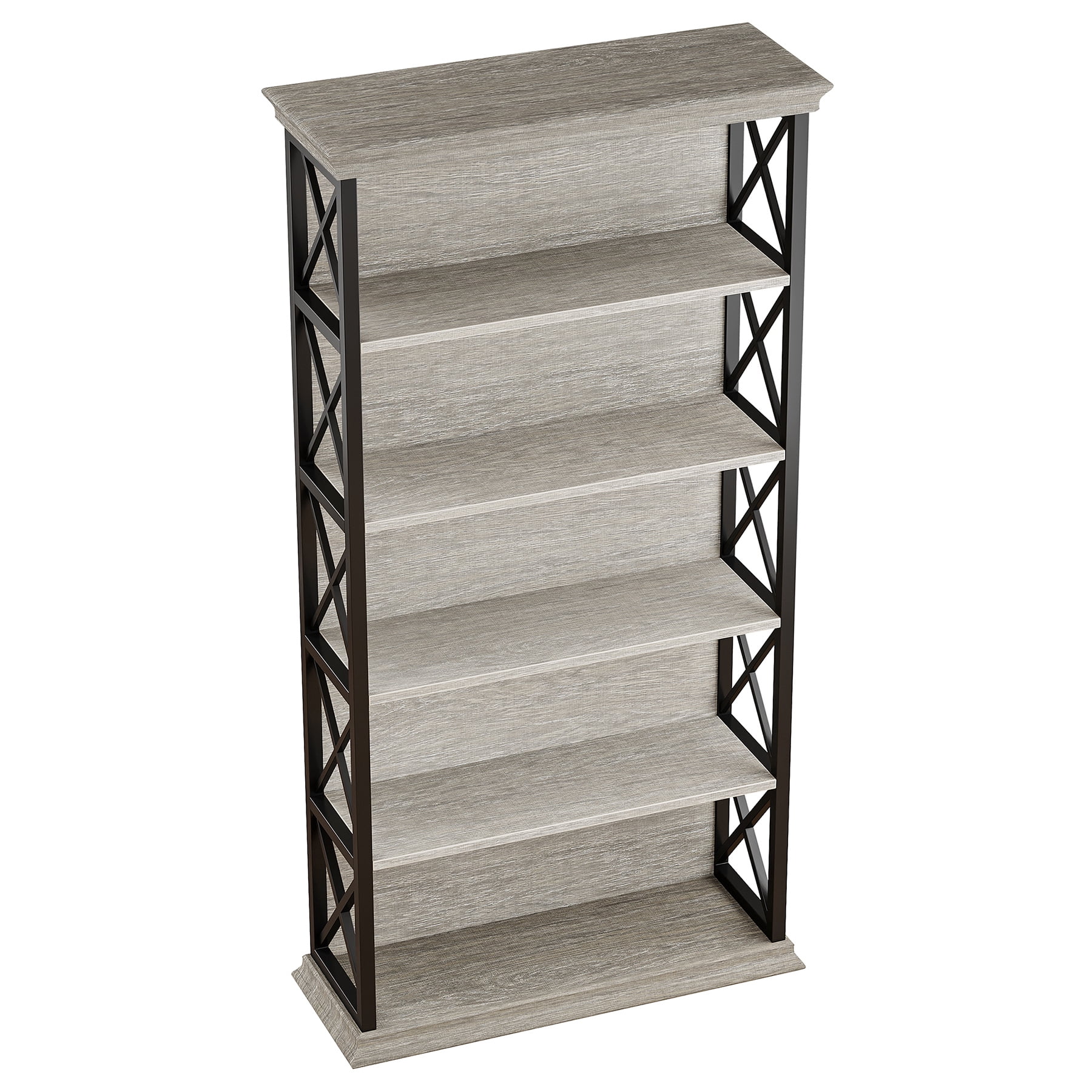 Fnova 71" 5-Tier Tall Bookshelf, Industrial Wood Bookcase with Metal Frame, Floor Standing Display Storage Shelves for Home Office, Living Room, Bedroom