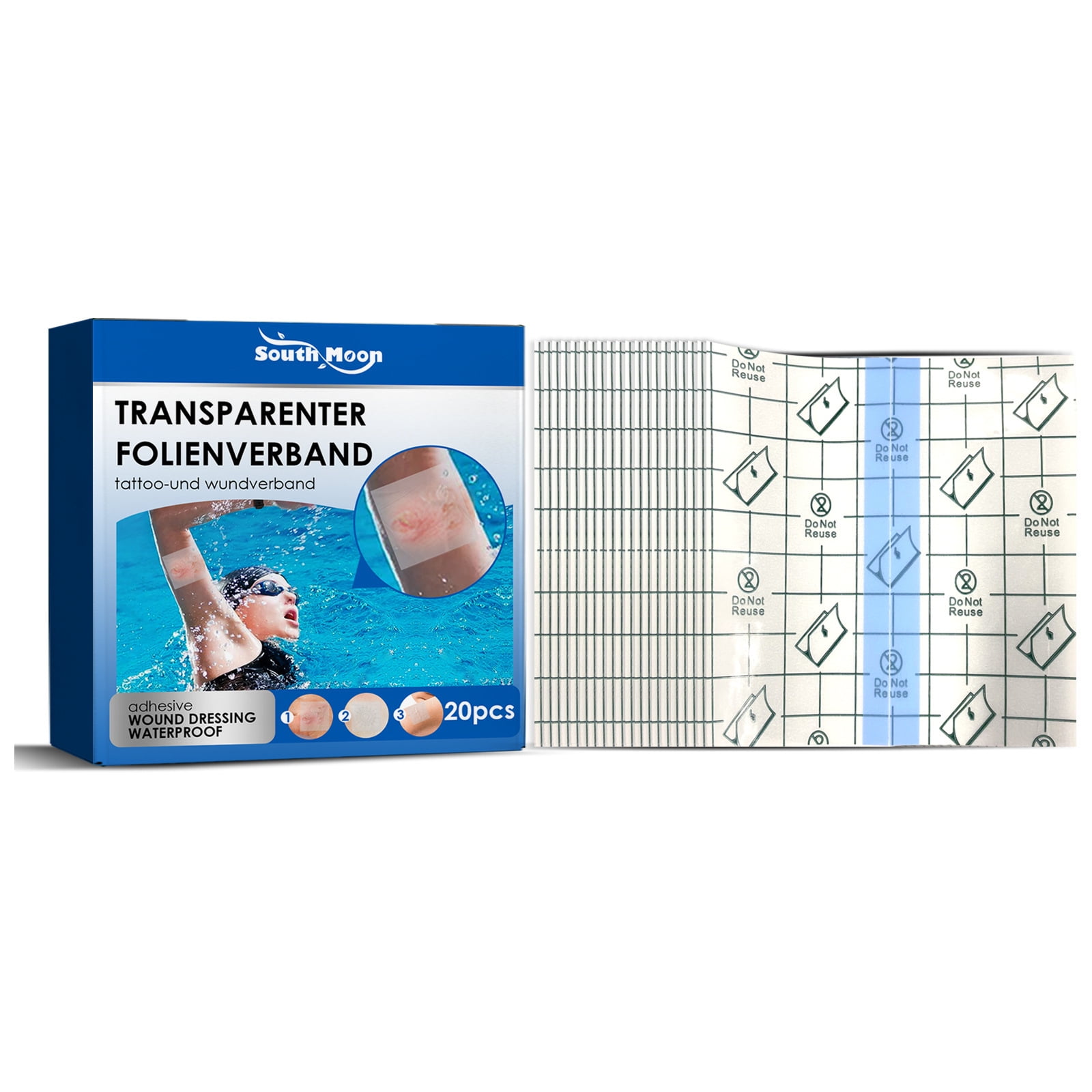 Waterproof Bandages - Large Bandages for Wound Care, Tattoos, Post Surgical  - Changes Color When Wet (4x4) - 20Count 