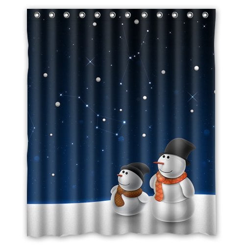 HelloDecor Christmas Snowman Shower Curtain Polyester Fabric Bathroom