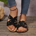 thumbnail image 2 of Womens Cork Footbed Slide Sandals with Arch Support Trendy Studded Hollow out Comfy Summer Slip on Flat Shoes Black Size 8, 2 of 9