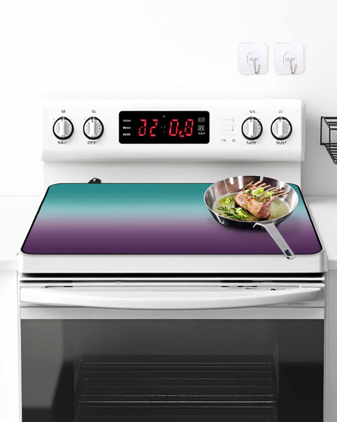 Stove Top Covers for Electric Stove, Teal Purple Ombre Glass Stovetop Cover Protector, Turquoise Gradient Modern Abstract Art Induction Cooktop Protector Oven Mat for Kitchen Countertop 31"x24"