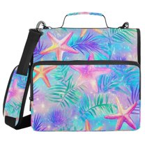 FORMRS Zipper Binder with Shoulder Strap 1.5-inch Ring 500 Sheet Capacity File Bag, Neon Starfish Pattern
