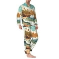 thumbnail image 2 of Xecao Coastal Palm Beach Print Pajamas Set Mens Pajamas Long Sleeve Loungewear Two-Piece Sleepwear Button-Down Pjs Set,2PJS-X-Large, 2 of 7