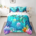 thumbnail image 2 of Homewish Cute Sea Turtle Bedding Comforter Set 7pcs for Kids, Cartoon Ocean Jellyfish Queen Bedding Sets, Dreamy Underwater World Reversible Queen Sheet Sets, Luxury Bedroom Decor, 2 of 7