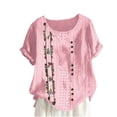 thumbnail image 1 of Birdeem Blouses pour Femmes Mode Imprimée Confortable Ample Manches Courtes Blouse Boutonnée Col Rond Décontracté, 1 of 12