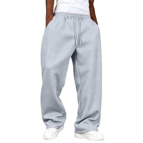 Dresfit Linen Pants for Men Baggy Wide Leg Sweatpants Winter Fall Big and Tall Drawstring Sweat Pants Solid Loose Fit Lightweight Gym Joggers L