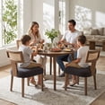 thumbnail image 3 of Guyou Modern Rattan Backrest Dining Chairs Set of 2, Mid-century Farmhouse Linen Upholstered Kitchen Chairs Solid Wood Side Chairs for Kitchen Dining Room Living Room, Charcoal, 3 of 16