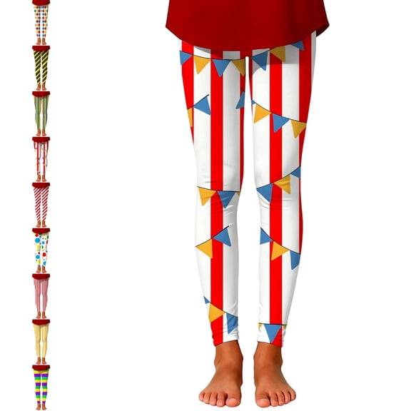UJNDER Girls Fashion 3D Striped Carnival Print Slim Fit Athletic Casual Leggings Pants for Play and Daily Wear Girls Leggings,Red_005,3-4 Years