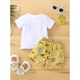 thumbnail image 3 of Franhais Toddler Baby Summer Clothes Set, Round Neck Short Sleeve Sunglass Letter Print T-shirt + Shark/Palm Elastic Waist Shorts, 3 of 9