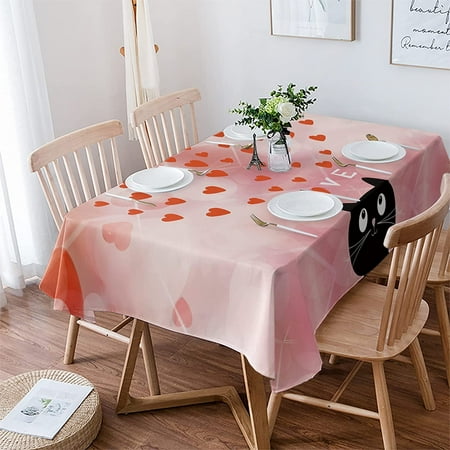 

Waterproof Tablecloth Rectangle Washable Table Cloths Valentine s Day Cat Red Love Oil Proof Table Cover for Kitchen Dining/Party/Holiday/Wedding Tabletop Decor Romantic Animal 60x84In