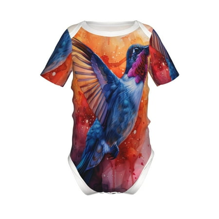 

Lukts Vibrant Hummingbird Watercolor Art Print Baby Short Sleeve Romper Onesie for Newborn Baby Boys and Girls-6 Months