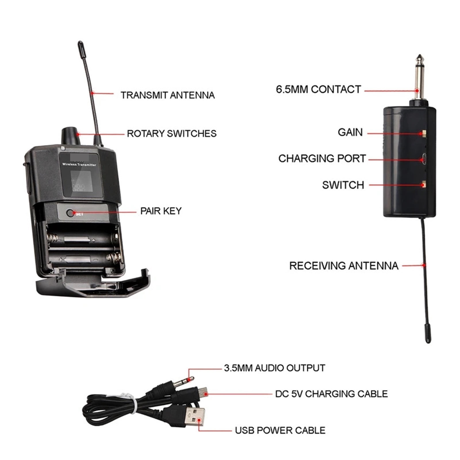 Wireless Headset Microphone With Transmitter Receiver LED Digital Display Bodypack Transmitter For Teaching Live Peormance ,High Sound