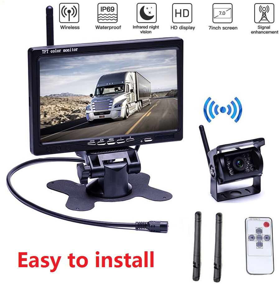 7" TFT LCD Rear View Monitor Car/SUV Backup Wireless Kit Waterproof Camera Set 
