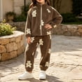 thumbnail image 3 of ITSAME Girls 2-Piece Fleece Outfit Cute Print Zipper Jacket and Jogger Pants Fall Winter Comfy Casual Set Brown Size 10, 3 of 7