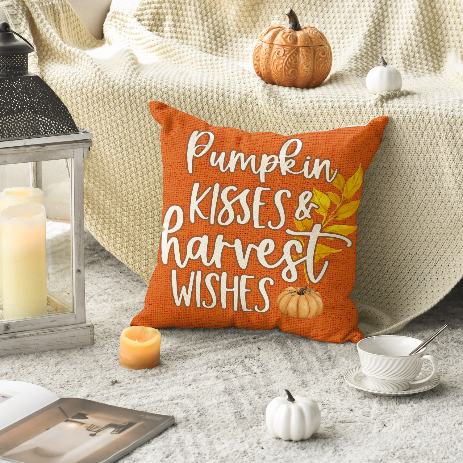 Sm:)e Pumpkin Leaves Fall Throw Pillow Covers, 18x18 Inch, Set of 4 photo 4
