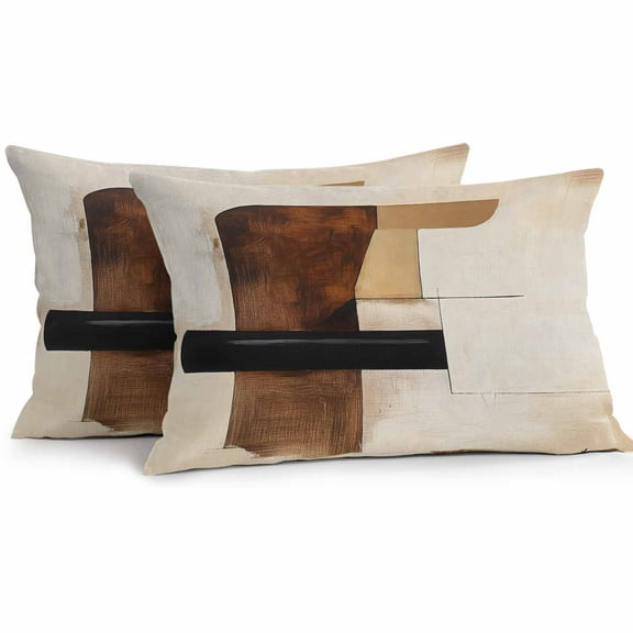 Abstract Brown Outdoor Pillow Covers Pack of 2 Geometric Color Block Cylinder Graffiti Art Waterproof Throw Pillow Covers Decorative Cushion Cases for Patio Garden Tent Balcony Couch 20x12 inch